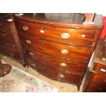 19th Century mahogany bow fronted chest with four long graduated drawers with oval brass handles