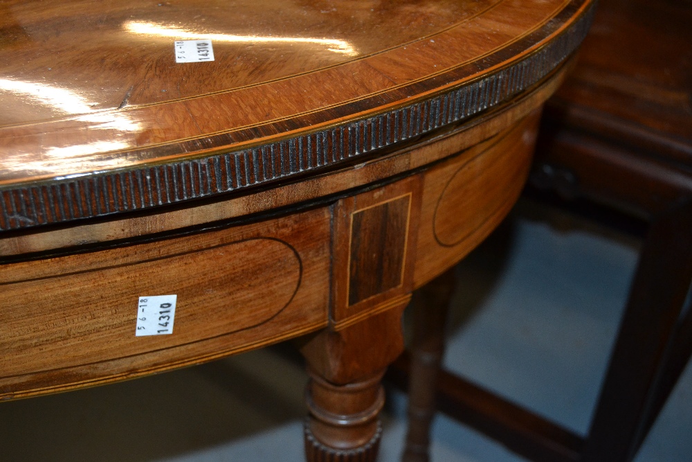 George III figured mahogany satinwood crossbanded and line inlaid D-shaped fold-over card table, - Image 2 of 2
