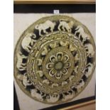 Large Eastern gold threadwork panel embroidered with various animals,