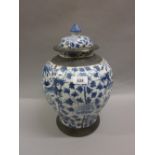 Chinese blue and white crackleware baluster form vase with cover (chip to cover)