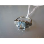 18ct White gold rectangular aquamarine and six stone diamond ring