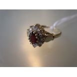 9ct Gold garnet and cubic zirconia cluster expanding ring