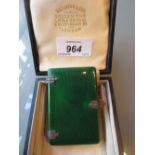 Continental silver and green translucent enamel rectangular box with hinged cover,