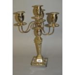 Edwardian Adam style silver plated three branch candelabra