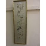 Pair of Chinese silk rectangular panels embroidered with various birds and insects