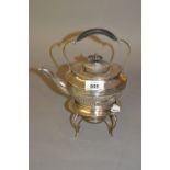 Small late 19th Century silver spirit kettle on stand with burner, Sheffield,