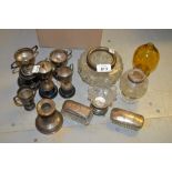 Five various silver mounted dressing table bottles and jars,