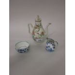 Chinese porcelain chocolate pot and cover painted with various birds (finial at fault),