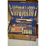 20th Century oak cased canteen of silver plated cutlery,