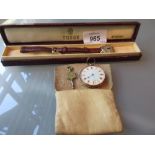 Continental gold open face fob watch with enamel dial having Roman numerals,