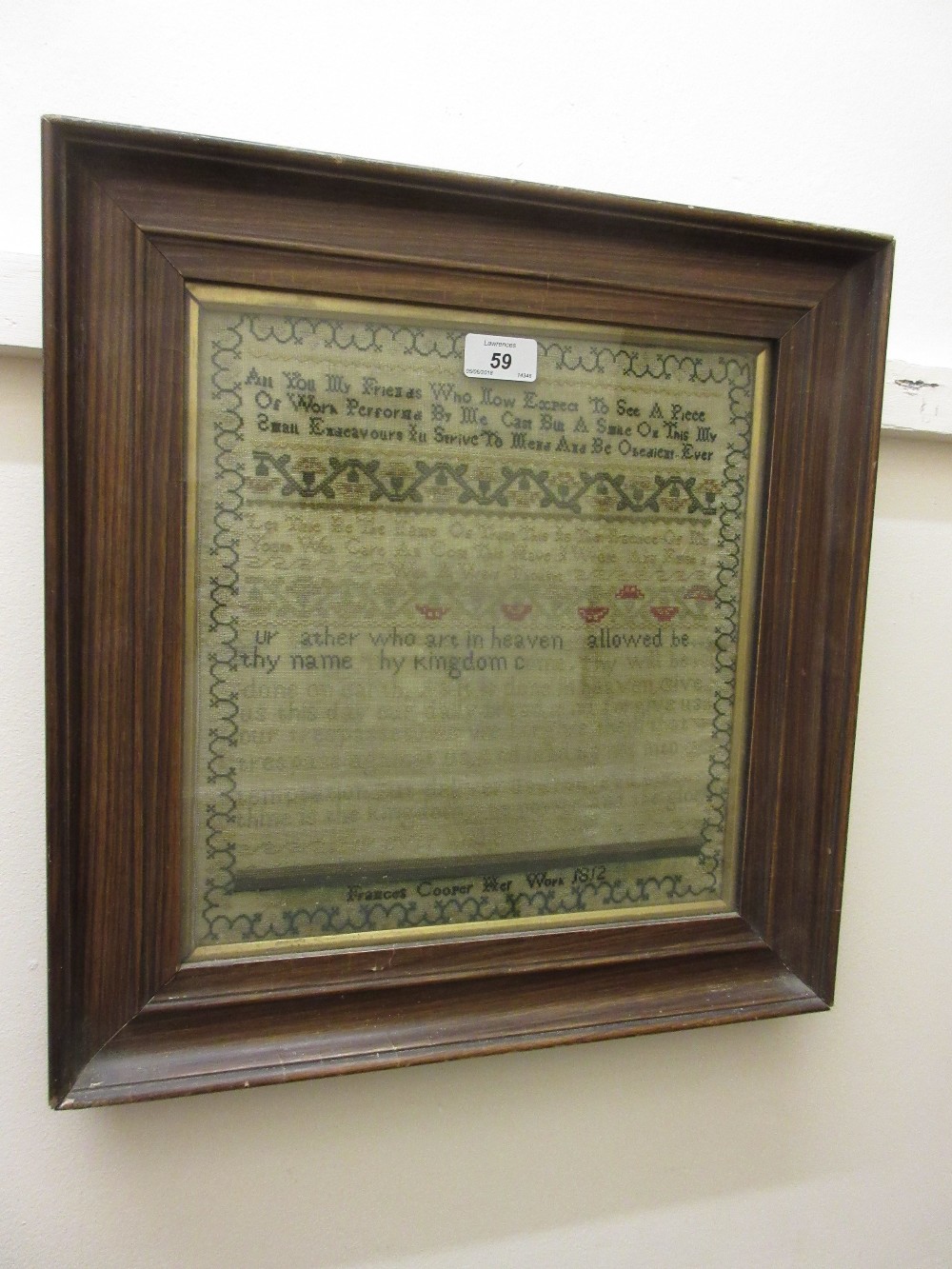 Late George III needlework sampler, signed Frances Cooper,