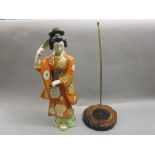 Large Japanese porcleain Geisha girl figural table lamp