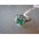 18ct White gold emerald and diamond ring