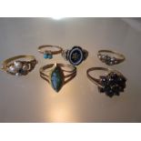 Group of six various dress rings (some with stones missing)