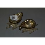 Pair of 19th Century silver plated lily pad salts