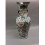 Large Chinese famille verte porcelain vase painted with warring figures on horseback and other