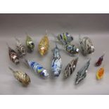 Collection of fourteen various Murano glass fishes,