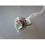 18ct White gold rose cut diamond and ruby ring