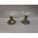 Pair of silver plated and cut glass pedestal comports