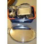 Box containing a quantity of miscellaneous silver plated items including oval two handled tray,