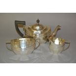 Chester silver three piece teaset of oval faceted design