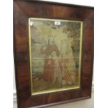 19th Century woolwork picture depicting figures in a landscape, inscribed Ann Dobson work,