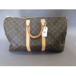 Louis Vuitton light brown leather and monogrammed holdall type bag