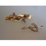 19th Century 15ct gold pearl and diamond set clover leaf bar brooch,