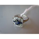 Art Deco style 18ct white gold sapphire and diamond ring