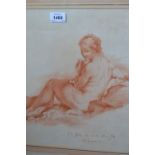 Manner of Francois Boucher, antique red chalk drawing, female figure study, indistinctly inscribed,