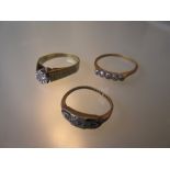 18ct Yellow gold illusion set solitaire diamond ring and two other diamond set gold rings