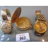 Two gentlemens wristwatches by Seiko and Allaine and a Zentra gold plated full hunter dress watch