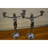 Pair of 1920's French chrome plated twin branch figural candlesticks