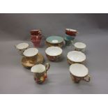 Porcelain teaset for two with hand painted fruit decoration by D.R.