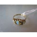 18ct Yellow gold opal and diamond chip set ring