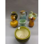 Sylvac pottery jug and six other items of Art Pottery by Bretby, Dickerware,