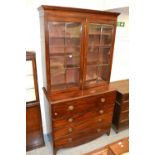George III mahogany secretaire bookcase, the moulded cornice above a pair of astragal glazed doors,