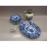 Large early 19th Century English blue and white transfer printed jug,