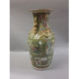 Large 19th Century Canton famille rose baluster form vase with dragon side handles (restored)