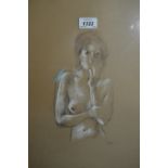 Pencil and coloured chalk drawing, half length portrait of a female nude, signed Fini, 19ins x 12.