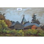 Charles Sykes, pastel study, landscape with church,