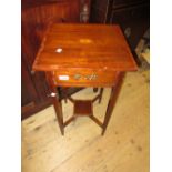 Edwardian mahogany and inlaid square occasional table with frieze drawer