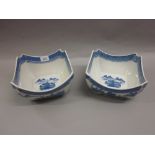 Pair of 20th Century Chinese blue and white Willow pattern square porcelain bowls