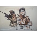 Williams, group of three Falklands War artist sketches, signed and dated '82,