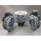 Pair of large 20th Century Chinese porcelain blue and white moon flasks,