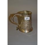George III silver mug with later floral embossed and chased decoration, London, 1772, makers mark I.