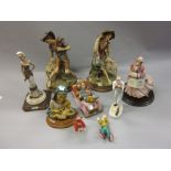 Pair of large Capo di Monte composite figures together with other composite and porcelain figures