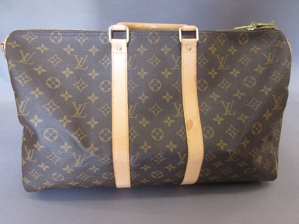 Louis Vuitton light brown leather and monogrammed holdall type bag - Image 3 of 7