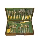 Oak cased silver plated canteen of cutlery