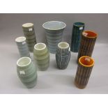 Collection of nine various Surrey Ceramics vases, 6.5ins - 8.